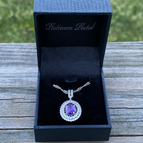 Gold Coast Amethyst necklace Platinum Plated CZ - Picture 2 of 9